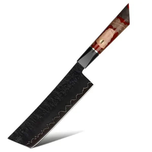 Damaškový kuchynský nôž Enjin-Nakiri/Červená/Hnedá H37393