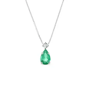 Náhrdelník se smaragdem a diamantem v bílém zlatě KLENOTA