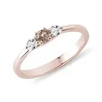 Prsteň z ružového zlata s champagne a čírymi diamantmi KLENOTA