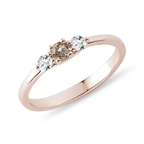 Prsteň z ružového zlata s champagne a čírymi diamantmi KLENOTA