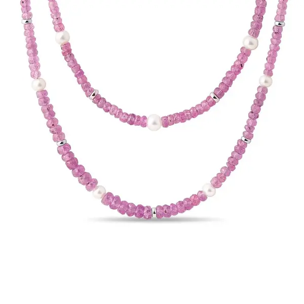 Náhrdelník z ružových zafírov, perál v bielom zlate KLENOTA