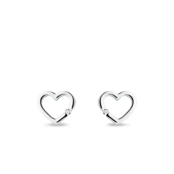 Náušnice srdiečka z bieleho zlata s diamantmi KLENOTA