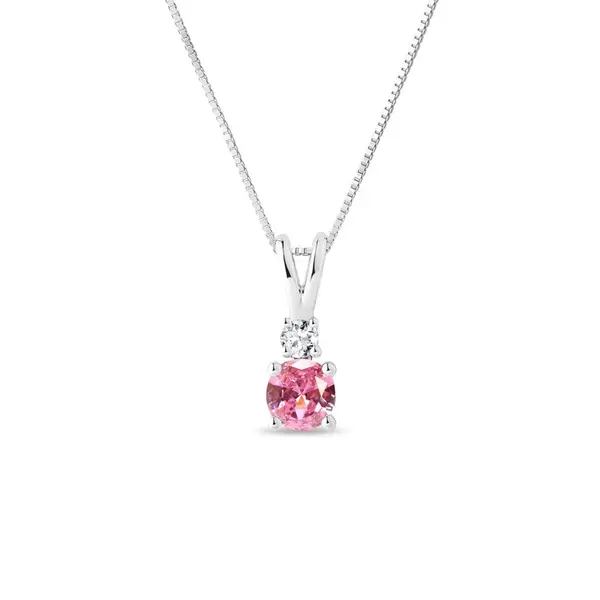 Náhrdelník s růžovým safírem a briliantem v bílém zlatě KLENOTA