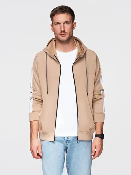 Ombre Unzipped men's hooded sweatshirt with piping - beige