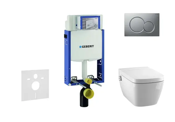 Geberit Kombifix - Modul na závesné WC s tlačidlom Sigma01, matný chróm + Tece One - sprchovacia toaleta a doska, Rimless, SoftClose 110.302.00.5 NT3