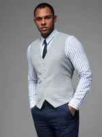 Ombre Fitted structured men's vest with patch pockets - grey melange
