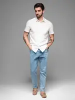 Ombre Men's short-sleeved linen-cotton shirt with pocket - broken white