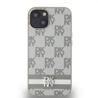 Zadní kryt DKNY PU Leather Checkered Pattern and Stripe pro Apple iPhone 14, béžová