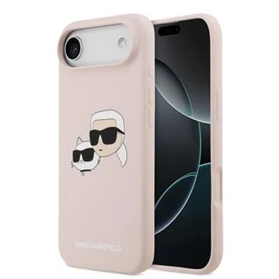 Zadní kryt Karl Lagerfeld Liquid Silicone Double Heads Magsafe pro Apple iPhone 15 Pro Max, růžová