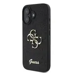 Zadní kryt Guess PU Fixed Glitter 4G Metal Logo pro Apple iPhone 16, černá