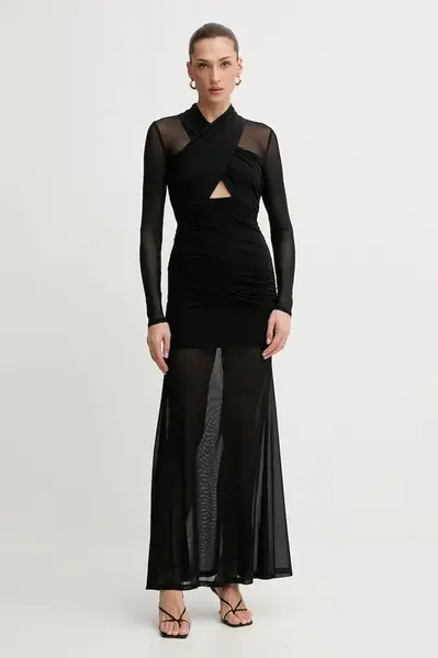 Šaty Bardot hnědá barva, maxi, přiléhavé, 59987DB