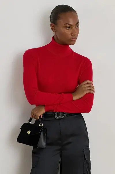 Svetr s přídavkem hedvábí Lauren Ralph Lauren červená barva, s golfem, 200940470