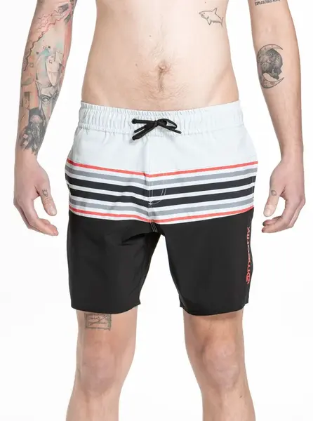 Meatfly pánské plavky Keith Boardshorts 17" Light Grey / Red Orange | Šedá | Velikost XL