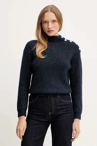 Svetr z vlněné směsi Morgan MSTORI dámský, šedá barva, s pologolfem, MSTORI