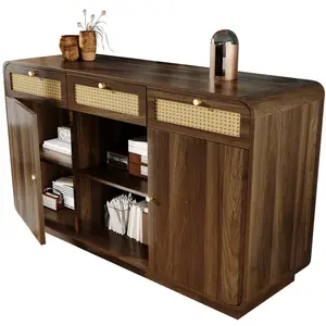 Modenvie SIDEBOARD 120/40/85 cm z MDF a dřevotřísky v dekoru ořechu s ratanem