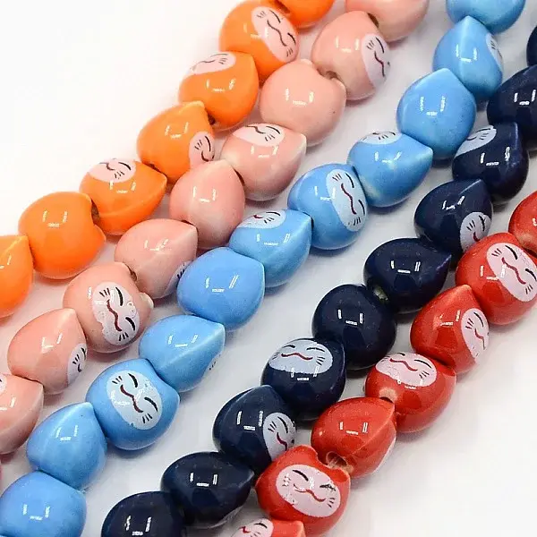 Handmade Kitten Famille Rose Porcelain Ceramic Beads Strands