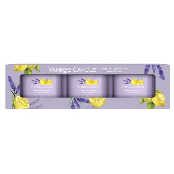 YANKEE CANDLE Lemon Lavender Votiv ve skle sada 3 x 37 g