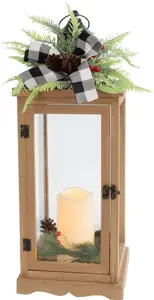 Hnedý lampáš s LED a časovačom, 51 cm