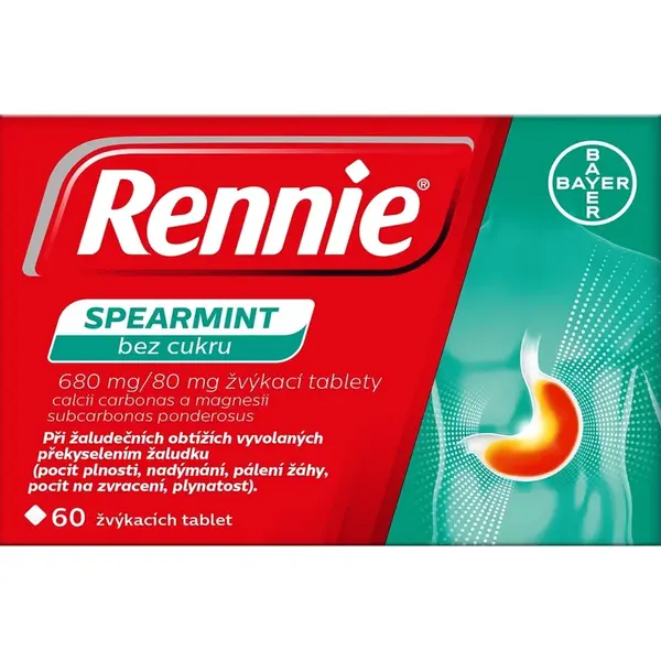 RENNIE Spearmint bez cukru 60 žvýkacích tablet