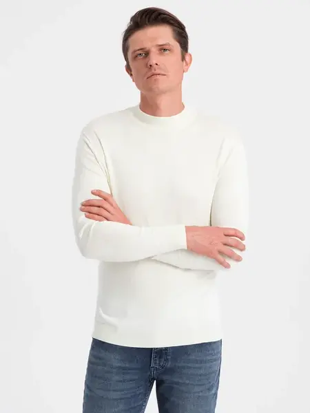 Ombre Men's knitted half turtleneck with viscose - cream