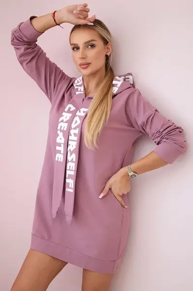 Šaty s kapucí Oversize tmavě růžové
