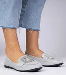 Gemre Silver Glitter Loafers with Rhinestones Sawelia