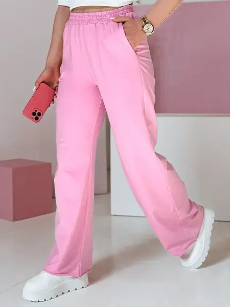 Spodnie damskie dresowe wide leg DRESLINA różowe Dstreet