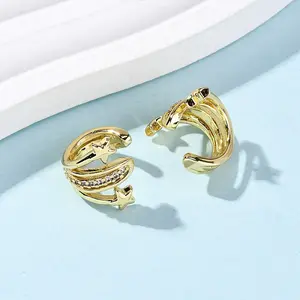 Brass Micro Pave Clear Cubic Zirconia Cuff Earrings