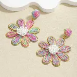 Flower Alloy Raffia Dangle Stud Earrings