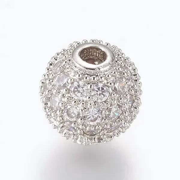 Brass Micro Pave Cubic Zirconia Beads