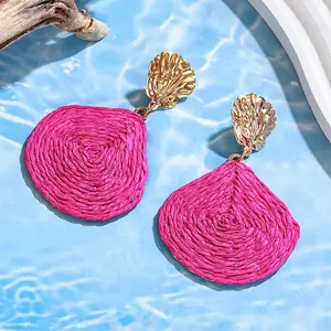 Teardrop with Shell Shape Alloy Raffia Dangle Stud Earrings