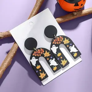 Arch with Ghost Pattern Acrylic Dangle Stud Earrings