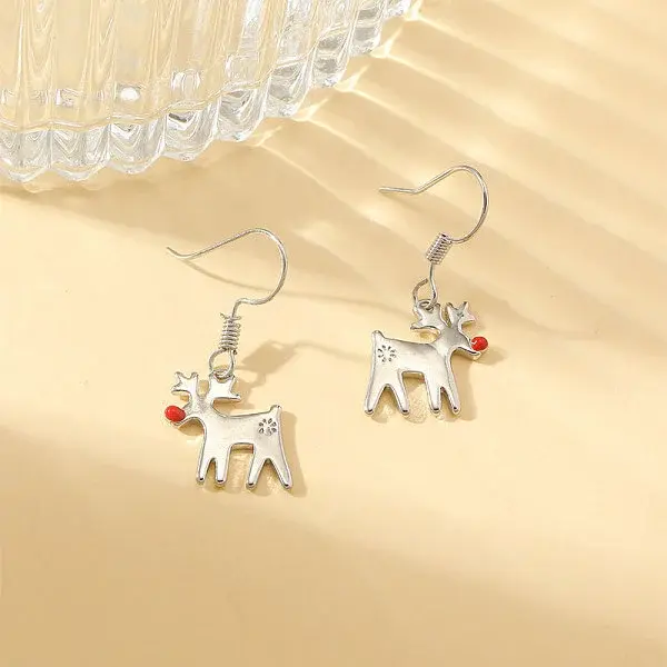 Christmas Brass Enamel Pendant Dangle Earrings for Women