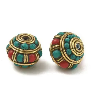 Dyed Synthetic Turquoise Brass Tibetan Style Beads