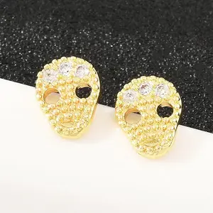 Brass Micro Pave Clear Cubic Zirconia Stud Earrings