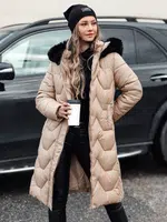 Kurtka damska pikowana długa WINTERACT beżowa Dstreet