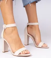 Gemre Beige block heel sandals fastened at the ankle Miledia