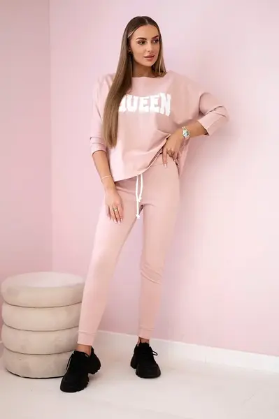 Set s potiskem Queen tmavě pudrově růžový