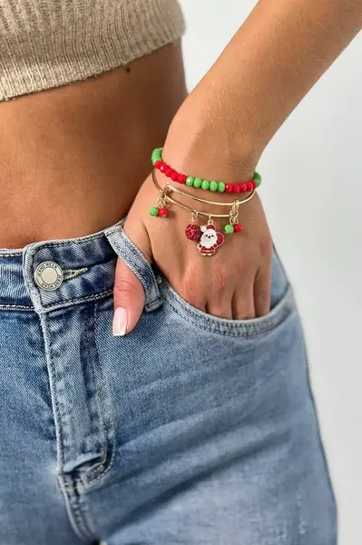 Vánoční náramek Santa Claus s pytlíkem zeleným