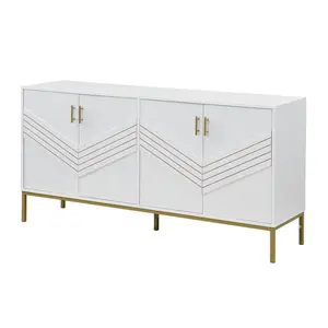 Modfu KOMODA z MDF 160x40x80,5 cm bílá s dekorem dřeva se 4 dvířky a nastavitelnými policemi