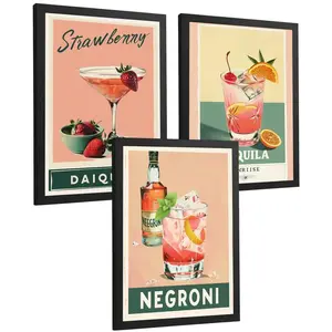 Nacnic PLAKAT Sada 3 Koktejly A4 Černý rám