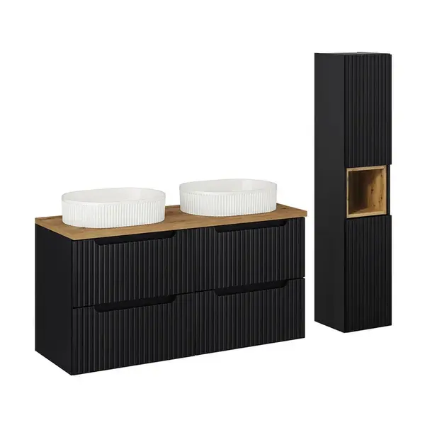 Petits-meubles KOUPELNOVÝ NÁBYTEK 120.4cm Riva 2er-Set Černá a dřevěná