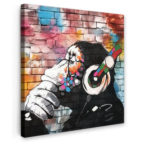 MuchoWow OBRAZ NA PLÁTNĚ Opice - Graffiti - Hudba 50x50 cm