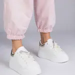 Gemre White sneakers with a gold insert and stiletto with rhinestones Floura