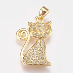 Brass Micro Pave Cubic Zirconia Kitten Pendants