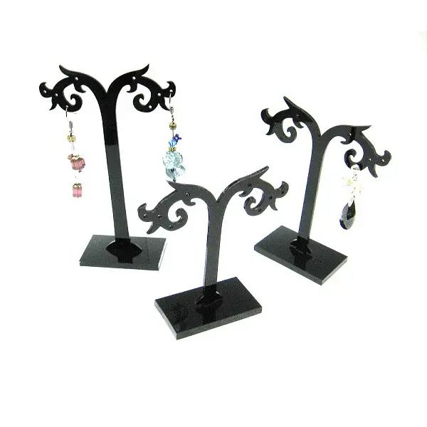 Black Pedestal Earring Tree Stand Jewelry Display Holder Showcase