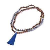 Natural Blue Spot Jasper & Wood Buddhist Necklace