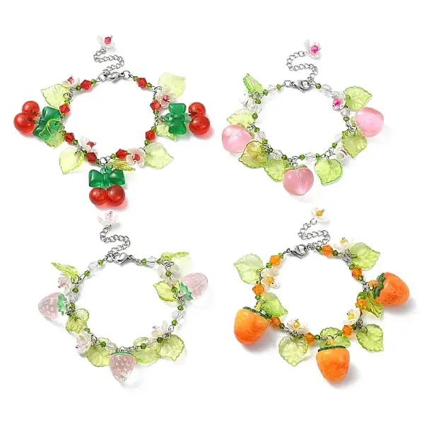 Glass & Resin & Acrylic Flower Charm Bracelet