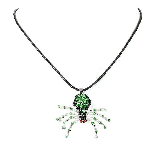 Braided Glass Seed Bead Spider Pendant Necklaces