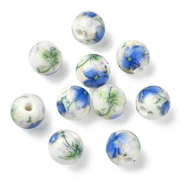 Handmade Printed Porcelain Round Beads